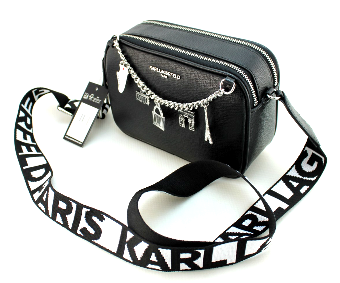 Karl Lagerfeld Paris Black Silver Logo & Charms Cross body